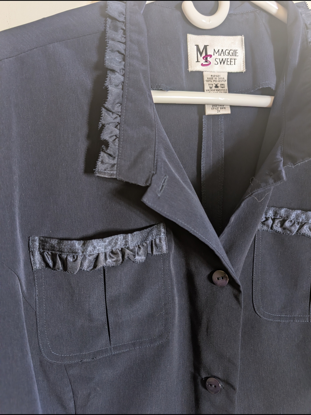 Navy Ruffle-Trim Button Front Jacket - Picture 2 of 4